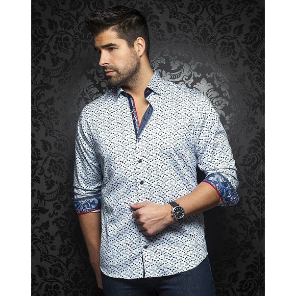 Au Noir Other - Au Noir Mens Blue Glasses Design Button Down Long Sleeve Shirt Size 5